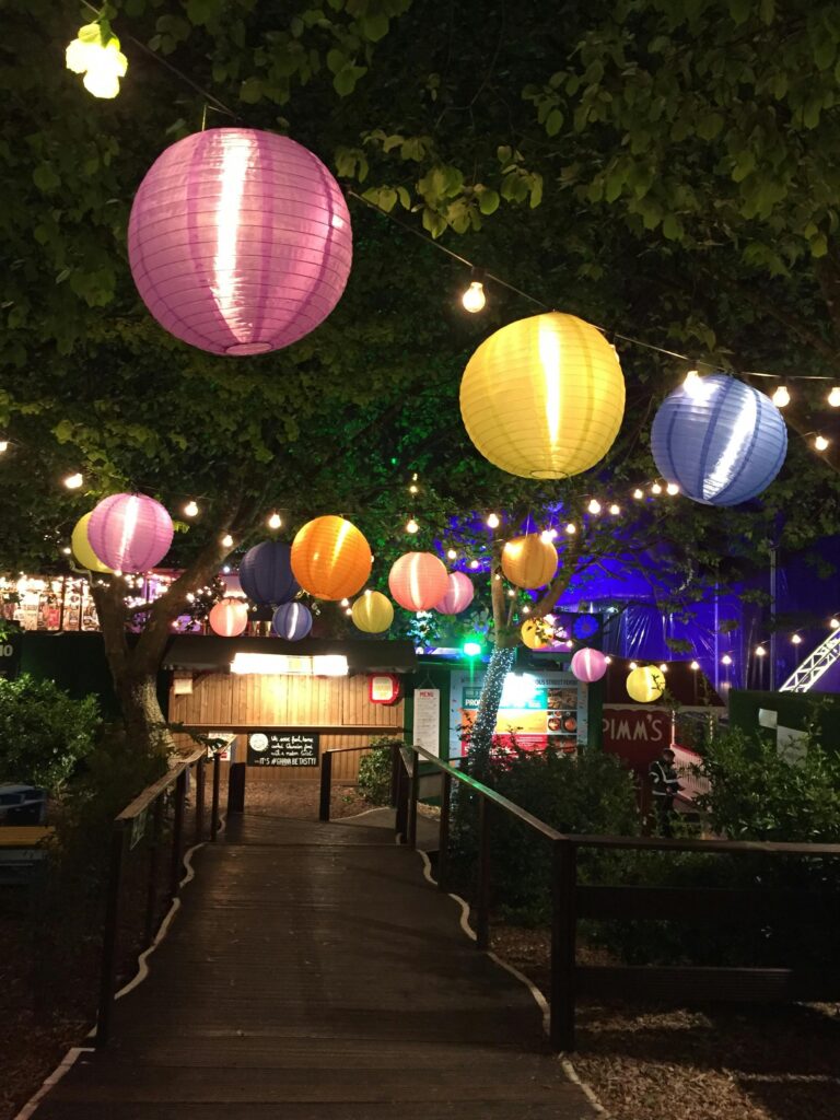 pexels-photo-698907-698907 Vibrant paper lanterns hanging over a garden path during a festive night celebration outdoors.