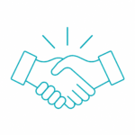 Icône de poignée de main symbolisant l'accompagnement personnalisé dans l'organisation et la scénographie d'événements.
